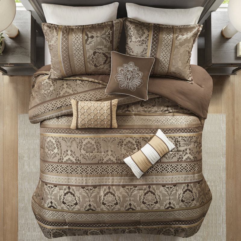 Édredon pour grand lit 7 pièces - brun / doré, motifs éclatants de confort et de style