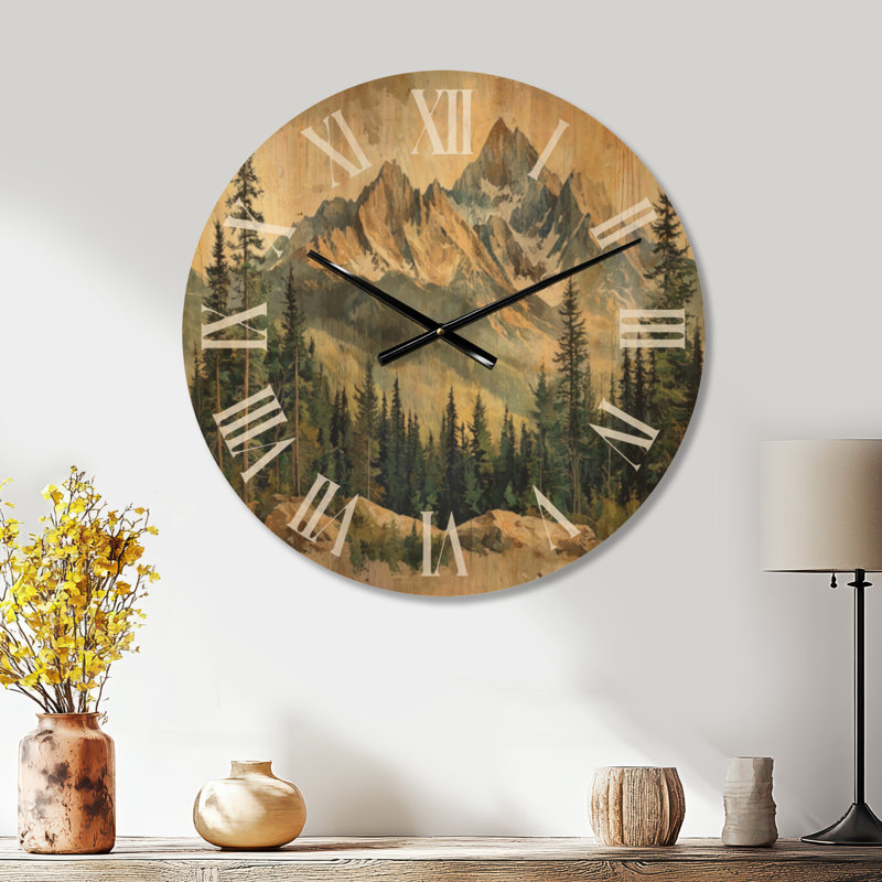Très grande horloge murale en bois imprimée Alpine, Medium