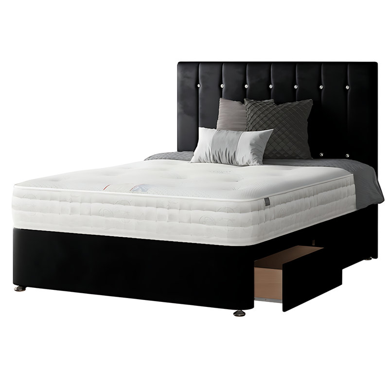 New Fairfield Divan Bed Base, Black, Double (4'6), 2 Foot-end Drawers