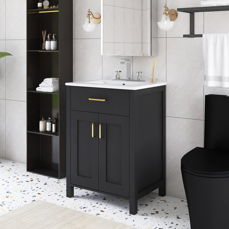 24" Freestanding Single Bathroom Vanity With Integrated Ceramic Top