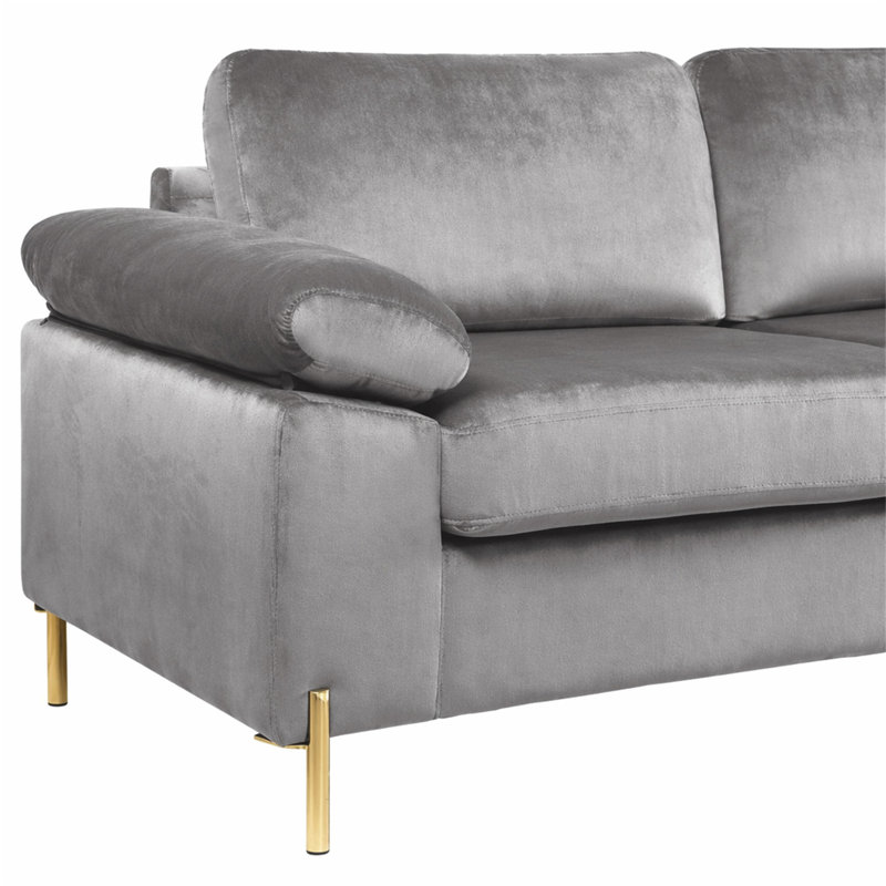Canapé modulaire en velours avec méridienne Shannon, Gris