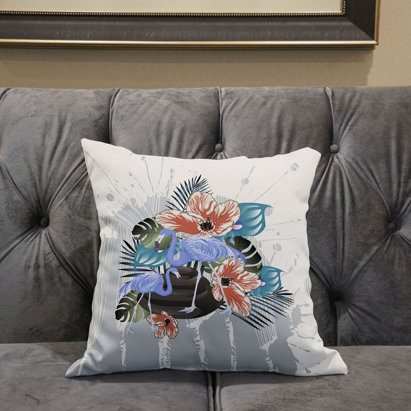 Flamingo and Flower 16" Square Polyester Outdoor Pillow
