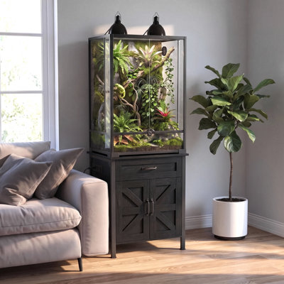 24" x 18" Reptile Terrarium Stand with Power Outlet, Farmhouse Fish Tank Stand with Drawer and Storage Cabinet, Suitable for 20, 34, 45 and 67 Gallon Reptile Terrarium and Fish Aquarium