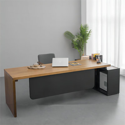 Bureau de direction en L en bois massif avec armoire gauche Burlywood