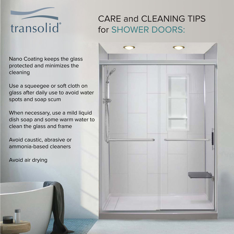 Porte de douche à charnière avec verre transparent l 47,5 po x H 76 po Transolide Elizabeth, Acier Inoxydable