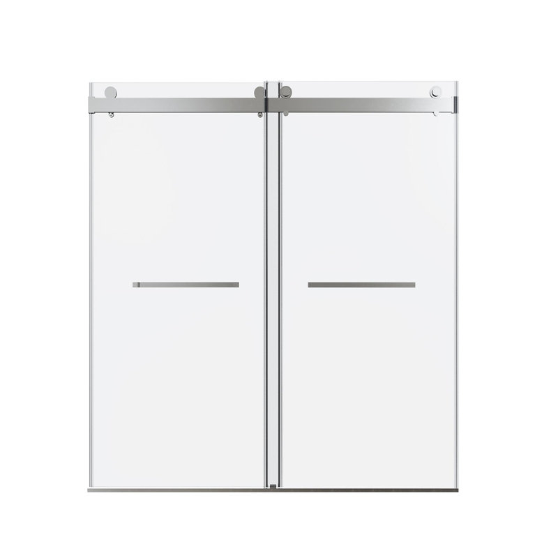 56"-60" W x 76" HDouble Sliding Frameless Soft-Close Shower Door with Premium  (8mm)Thick Tampered Glass and Easy-Cleaning Coating