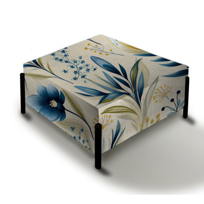 Sandy Beige Coastal Blue I - Plants Large Square Ottoman