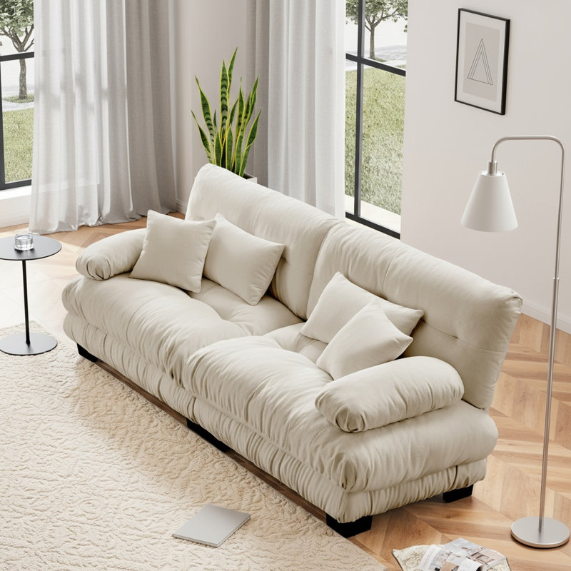 Stoughton Modern 2-Seater Chenille Upholstered Boneless Sofa, Light Coffee, 35.4" H x 94.4" W x 36" D