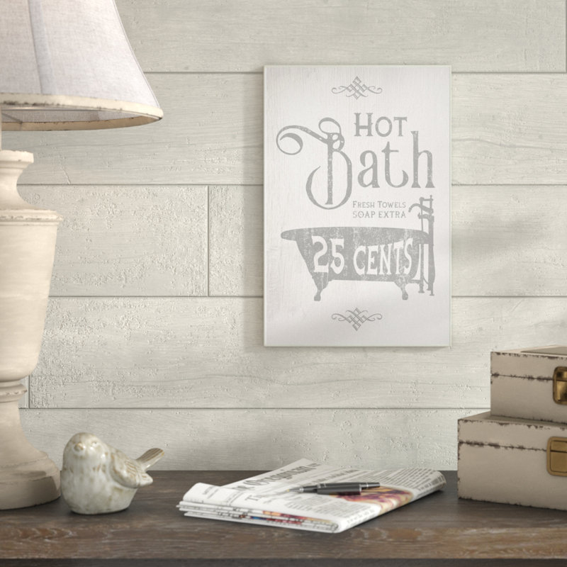 Gracie Oaks 'Grey and White Hot Bath Tub Vintage Sign' by Daphne ...