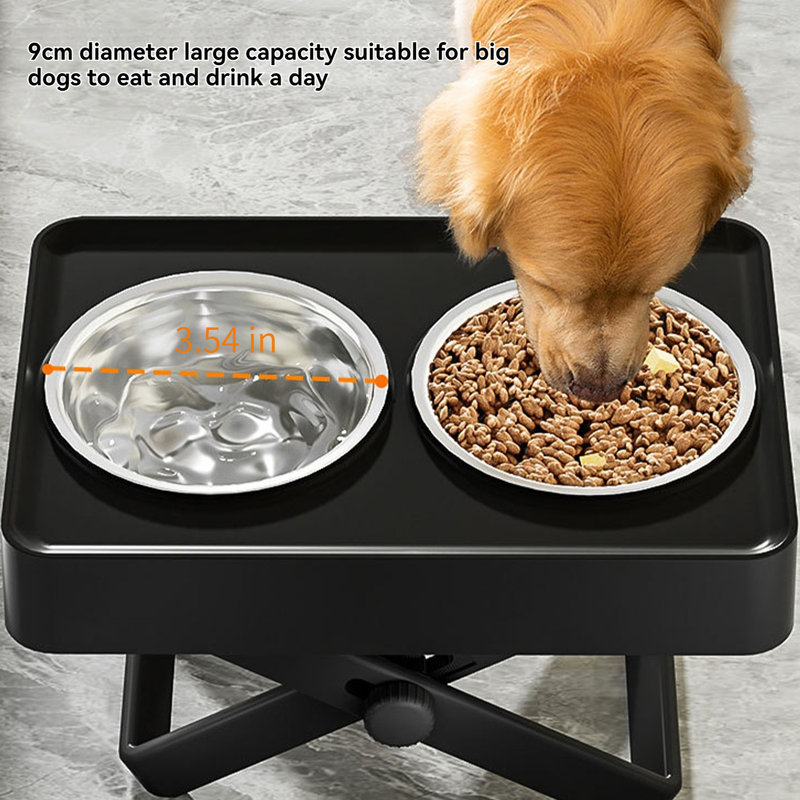 Bol pour chien surélevé réglable avec 2 bols à nourriture, Noir