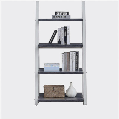 Étagères à 5 niveaux, bibliothèque, étagère de rangement, bibliothèque avec cadre en bois d'hévéa, tablette échelle pour salon, bureau, cuisine