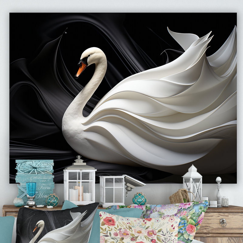 " Black And White Elegy Of A Swan ", Wrapped Canvas, 34" H x 44" W x 1.5" D