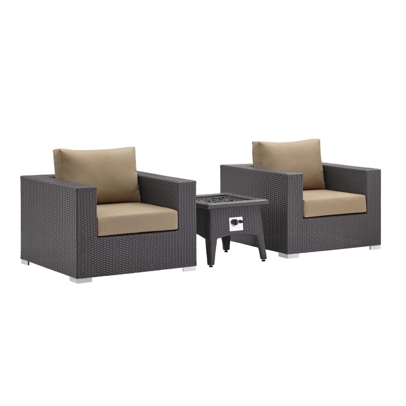 Ensemble de patio extérieur 3 pièces avec foyer Convene, Moka