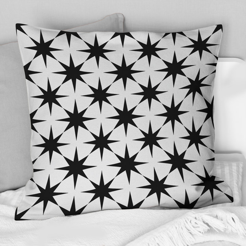 Coussin moderne noir et blanc Modern Stars I, H 16 po x l 16 po