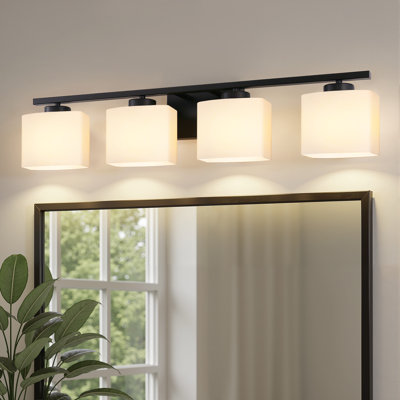Dimmable Vanity Light For Bathroom Bedroom With Square Milk White Shade