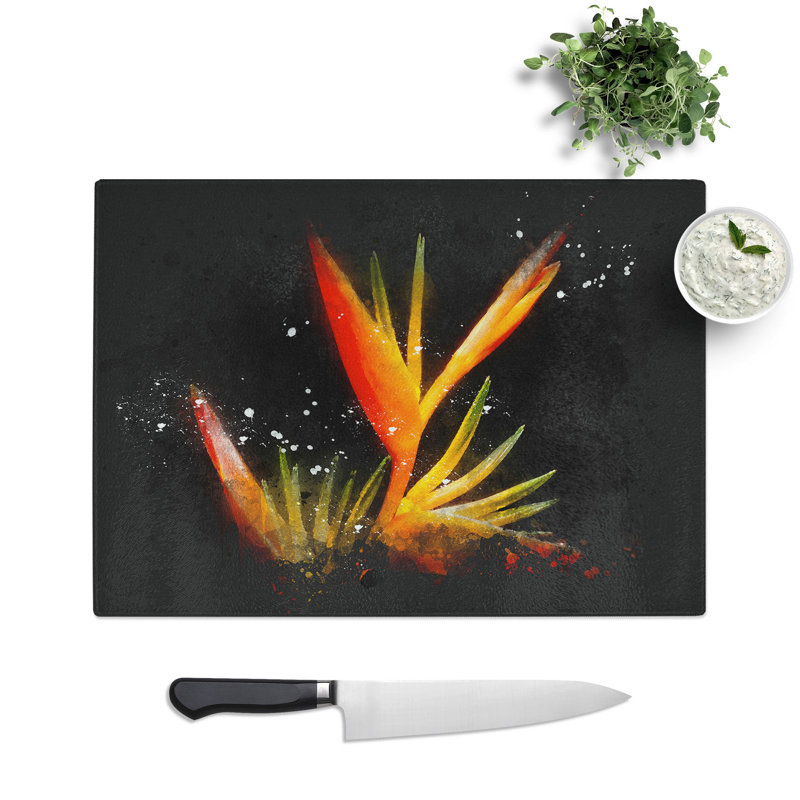 Tempered Glass Orange & Red Bird of Paradise Chopping Board, 20 cm x 28.5 cm