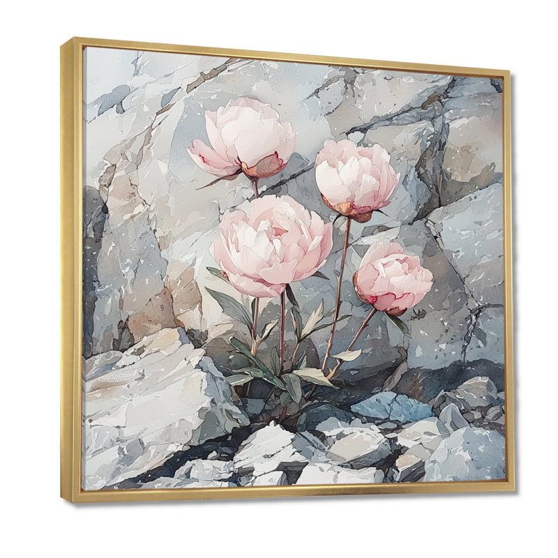 Pivoines dans le Rocky Pass II - pivoines, art mural, H 36 po x l 36 po, Impression encadrée flottante, Doré
