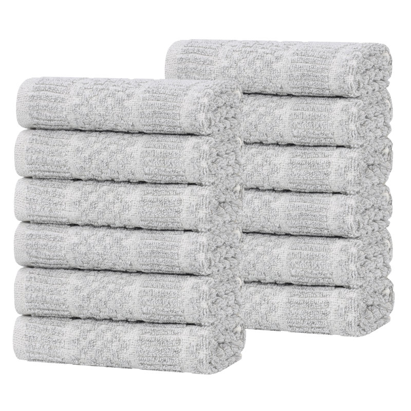Naples Viscose Cotton Blend Medium Weight Textured Checkered and Ribbed Face Towels Washcloths, Platinum