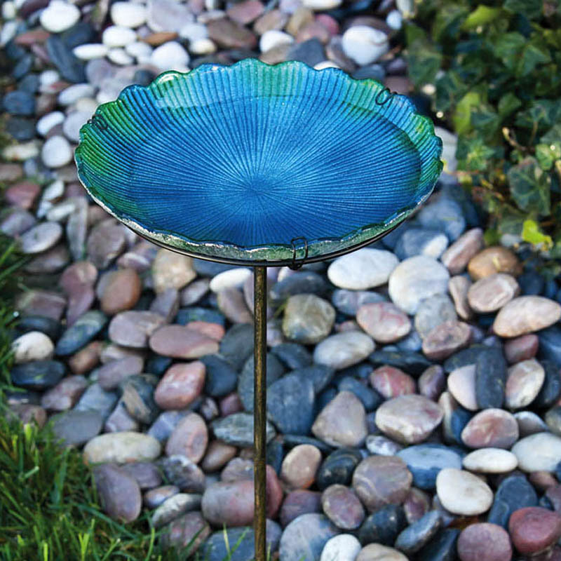 Sea Glass Staked Birdbath