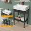 Lavabo de salle de bain rectangulaire autoportant 38 po avec trop-plein et lavabo mural en céramique H 38 po
