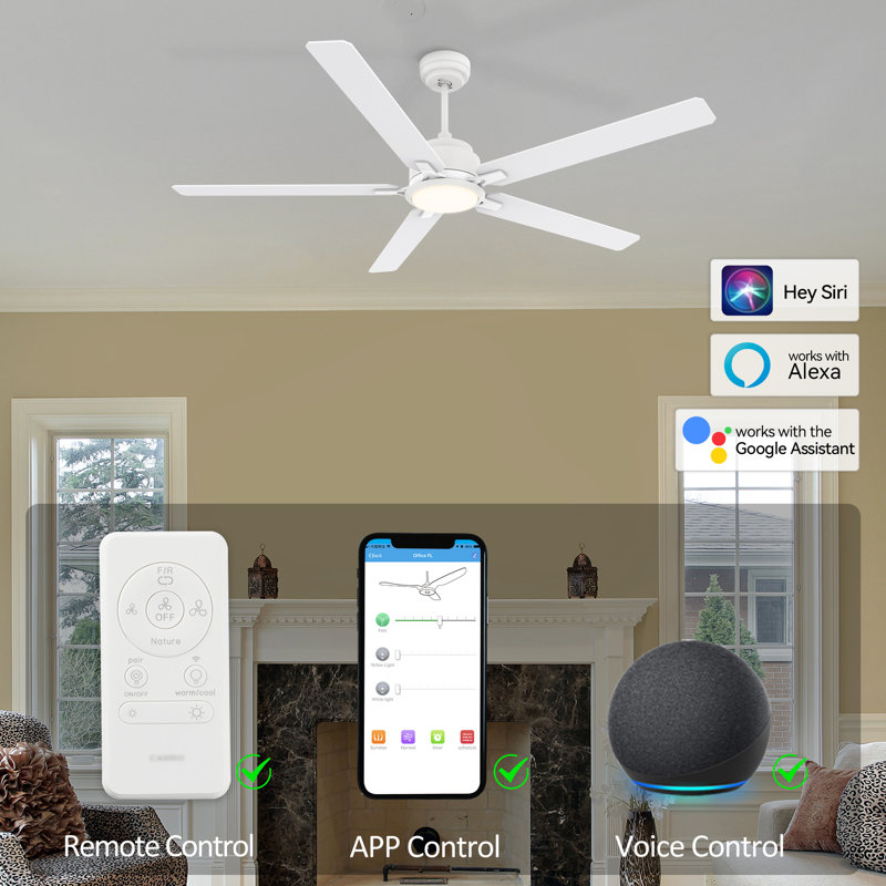 Ventilateur de plafond standard 60 po à 5 pales avec télécommande et éclairage inclus Amonette 60 po, Blanc, Blanc