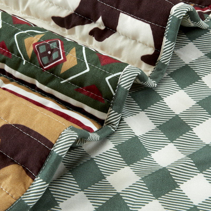 Full Brown Microfiber Reversible Lodge Quilt Set