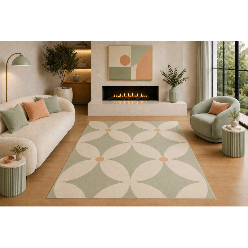 Tapis ultra-léger à motif géométrique moderne de 5 pi x 7 pi bleu marine, brun clair, crème et minimaliste
