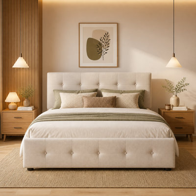 Upholstered Platform Bed With 2 Drawers And 1 Twin XL Trundle,  Linen Fabric, Queen Size
