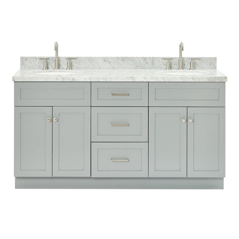 Abell 67'' Double Bathroom Vanity with Carrara Marble Top, Gray