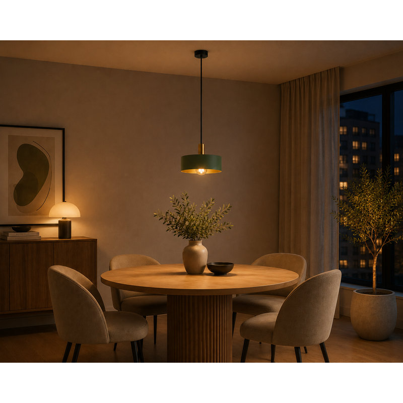 Taeshaun 1 - Light Drum Pendant, Green, Khaki Gold