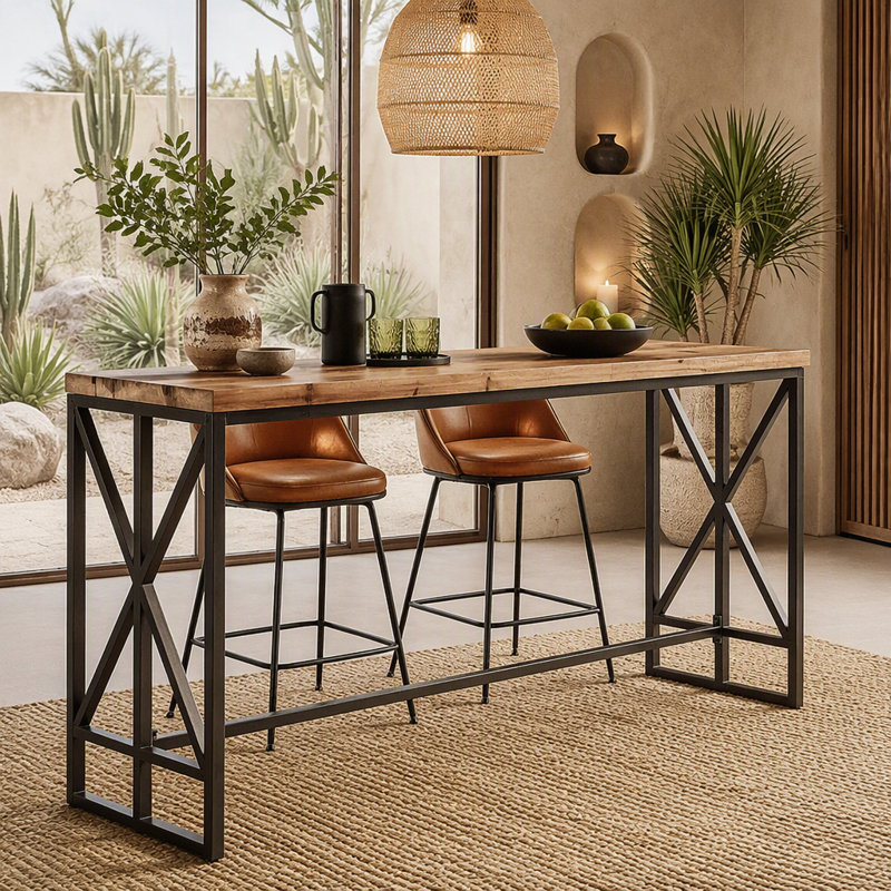 62.6" Rectangular Bar Table, Farmhouse Counter Height Pub Table