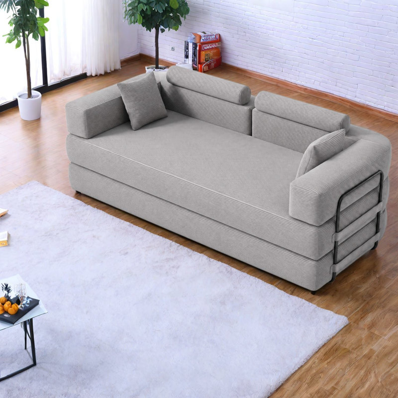 Compression Sectionals, Corduroy Memory Foam Sofa Bed, Modern Grey Living Room