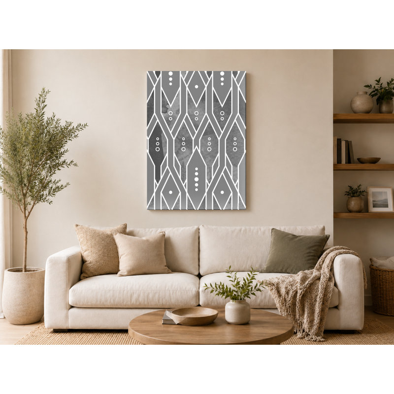 Gris, motif de losanges géométriques - art mural sur toile, 12" W x 18" H