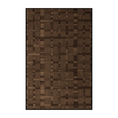 Machine Washable Checkered Brown Area Rug