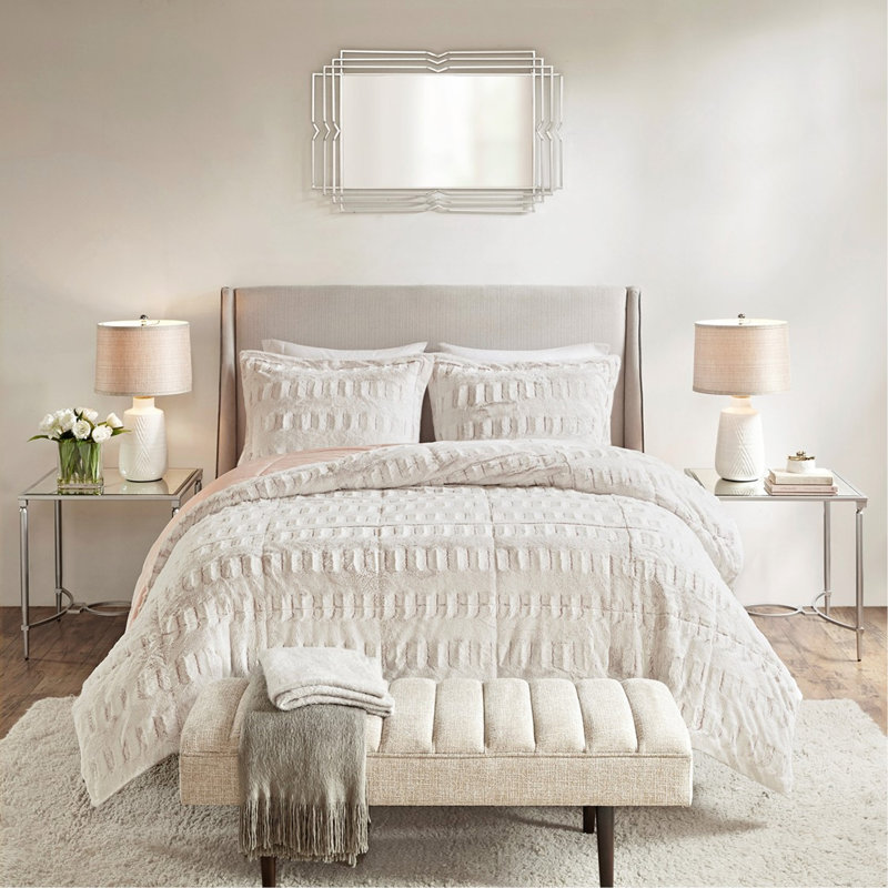 Mini ensemble d'édredon en fourrure longue à double et grand dossier, hypoallergénique et réversible pour un confort et un style luxueux