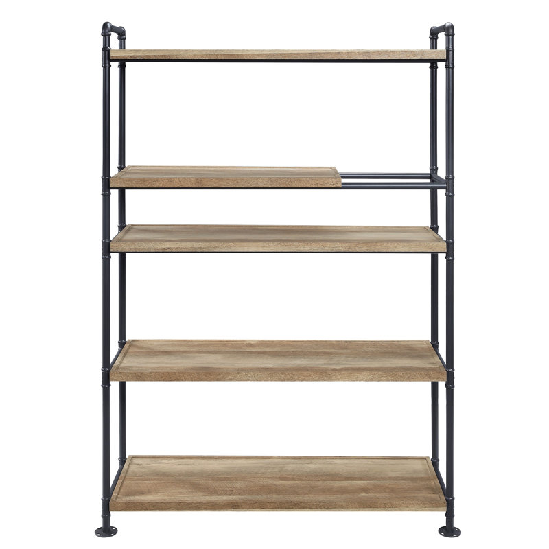 Industrial Style Bookshelf With Ample Storage Space And 4 Tier Wooden Shelves In Black Oak Stylish Rectangular Metal Frame Of For