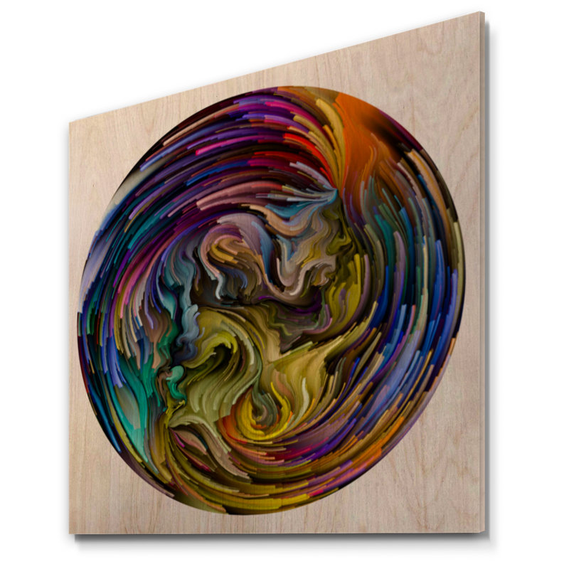 Cercle coloré liquide III - impression d'art moderne sur bois, Cadre photo noir, H 16 po x l 16 po x P 1 po