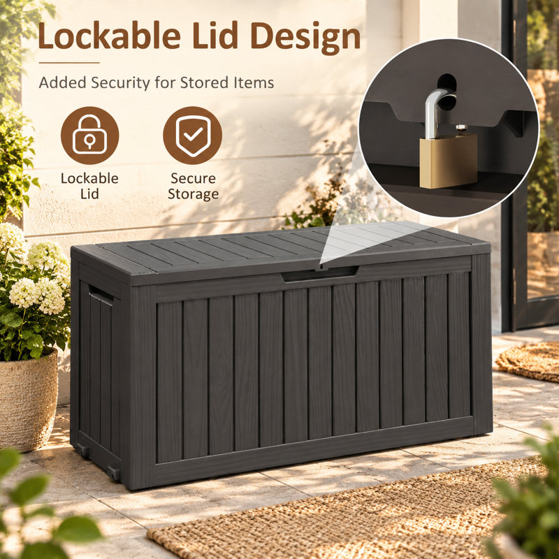 80 Gallons Water Resistant Resin Lockable Deck Box, Black