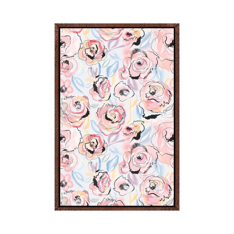 Scribble Flowers Pastel - Painting on Canvas, Classic Brown Wood Framed, 152.4cm H x 101.6cm W x 3.81cm D