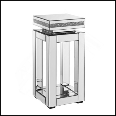 Table de bout en miroir avec incrustation de cristaux, petit canapé moderne à 2 niveaux avec rangement, table d'appoint argentée pour le salon, la chambre à coucher, le café et les petits espaces: P 11,8 po x l 11,8 po x H 26 po