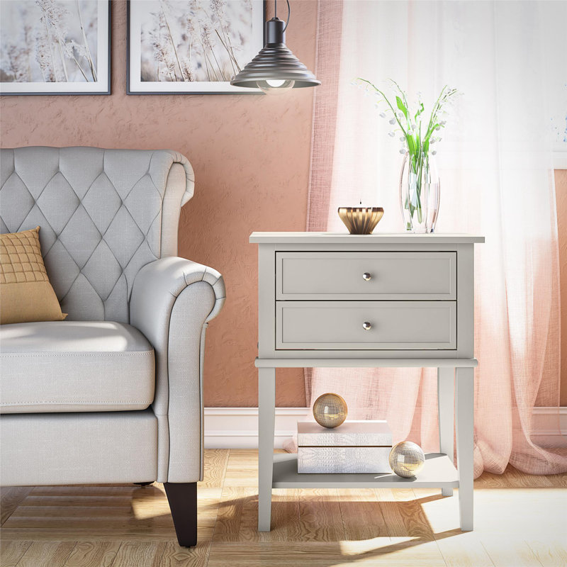 Deonni 56cm W Solid Wood Bedside Table, Taupe