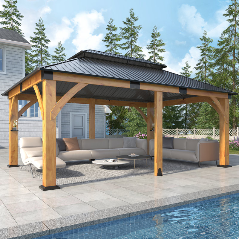Outdoor Spruce Wood Hardtop Gazebo, Heavy-Duty Galvanized Steel Gazebo for Patio, Deck, Backyard, Lawn, and Garden