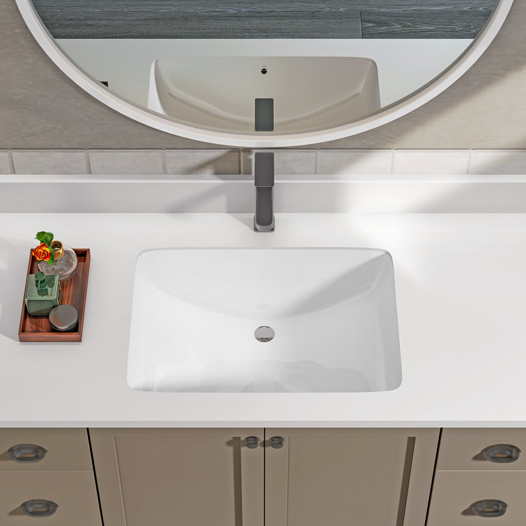 Sinber 14.72'' White Ceramic Rectangular Undermount Bathroom Sink with Overflow