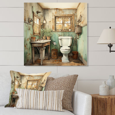 Vintage Toilet Farmhouse Retro II - Bath & Laundry Print on Metal