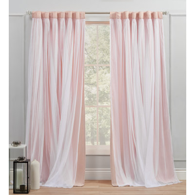 Exclusive Home Catarina Layered Solid Room Darkening and Sheer Hidden Tab/Rod Pocket Top Curtain Panel Pair