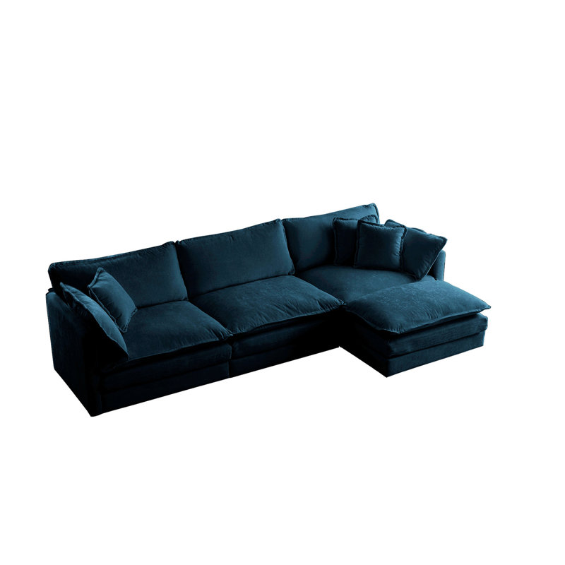 Canapé modulaire modulaire en chenille bleue avec hanche réversible et surdimensionné polyvalent en forme de L - Spacieux