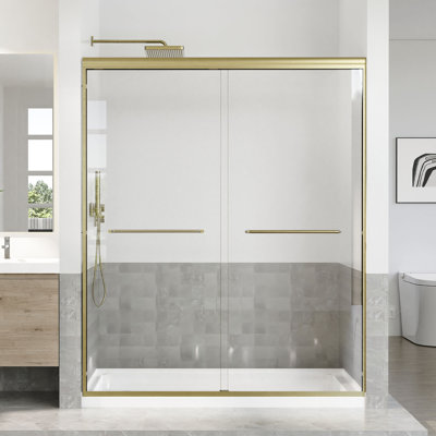 56 To 60 In. W X 72 In. H Semi Frameless Double Sliding Shower Door With 1/4 In. Tempered Clear Glass