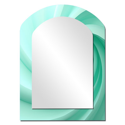 Green Whimsical Whorl Spiral - Abstract Spirals Asymmetrical Large Wall Mirror, Modern Arch Unique Mirror, Printed Metal Art