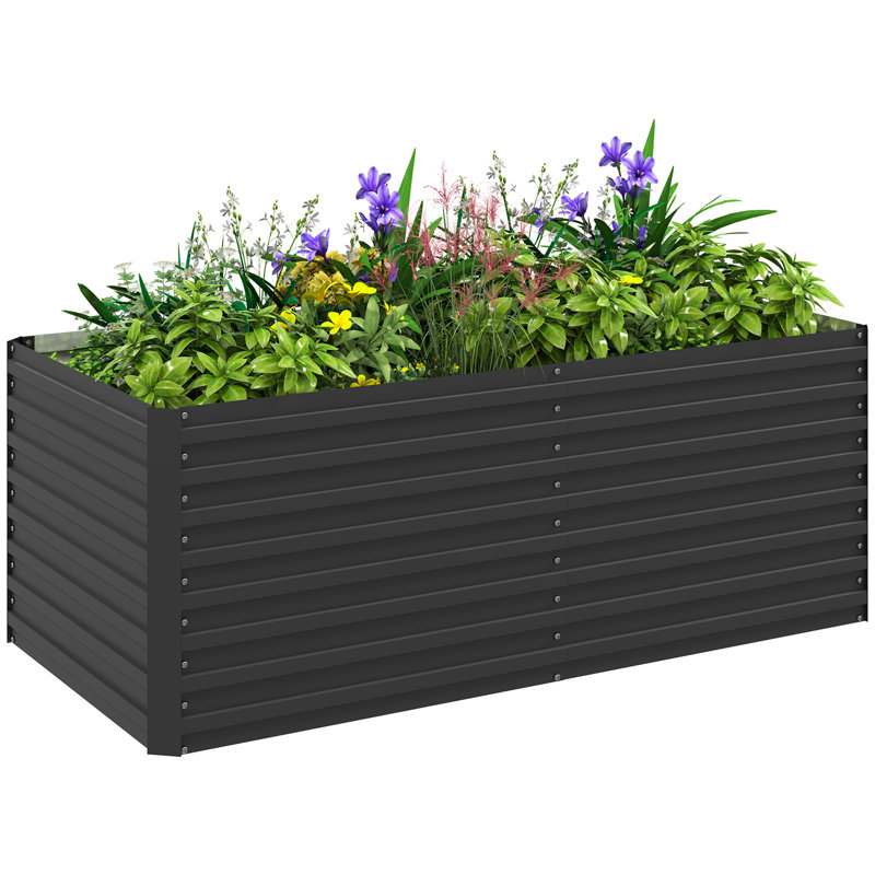 Lit de jardin surélevé galvanisé, boîte à fleurs 5 pi x 3 pi x 2 pi, gris foncé