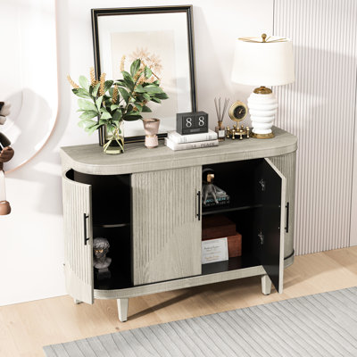 47.2-Inch Wooden Console Sideboard In Champagne: With 4 Doors And Adjustable Interior Shelves For Home Use Table Sideboard: Champagne With Spaces